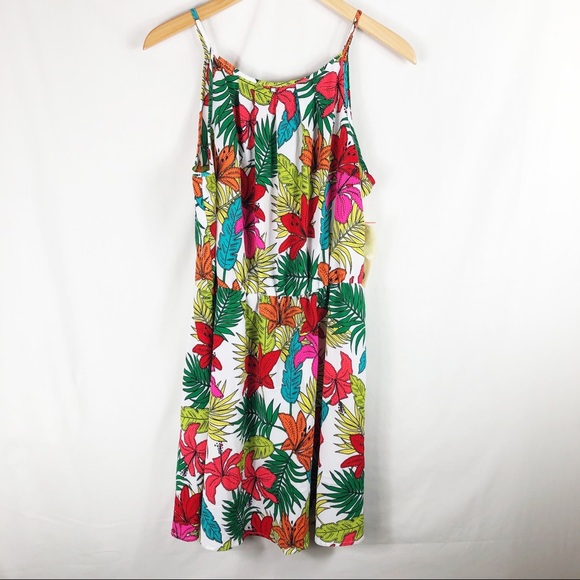Tacera Dresses & Skirts - NWT Tacera Tropical Print Spaghetti Strap Mini Dress | White | Size Large